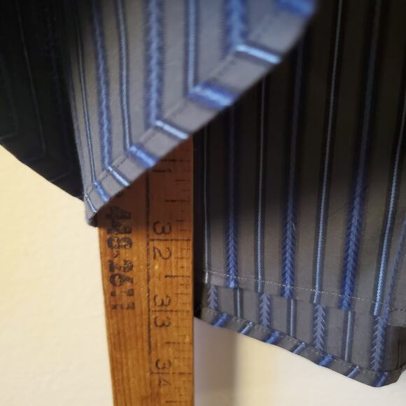 Thomas Dean Dress Shirt XL Mens Blue Gray Stripe Cotton Lightweight Collegiate - Picture 7 of 8